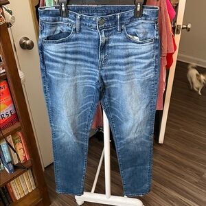 American Eagle Outfitters Men's Distressed Blue Skinny Jeans